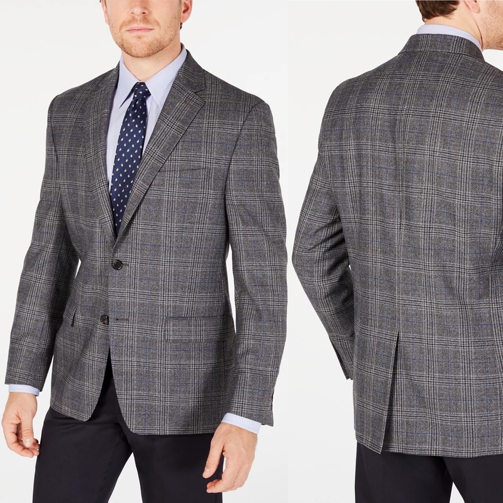 Lauren Ralph Lauren Classic-Fit UltraFlex Stretch Gray/Blue Plaid Sport Coat 38S